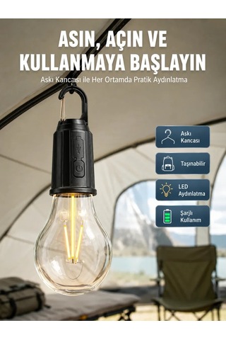 Taşınabilir Şarjlı Led Ampul Askılı Lamba Kamp Bahçe Lambası Çok Renkli 85006748