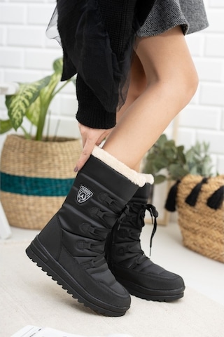 Twingo 995 Kışlık İçi Kürklü Termal Kadın Kar Botu Siyah