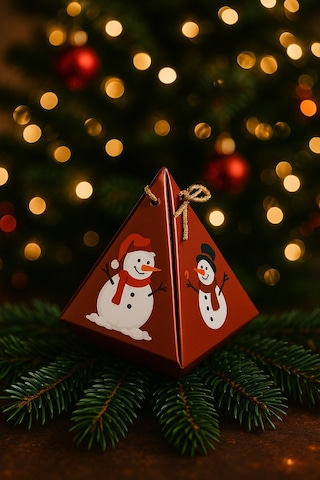 Kırmızı Kardan Adam Konsept 10'lu Piramit Kutu - Hediye Kutusu - Yılbaşı Kutusu - Yılbaşı Hediyesi