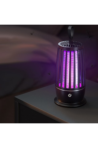 Mufunye Usb Şarjlı Led Akıllı Sinek Öldürücü, Işıklı Sönük Işık Ve Sinek Tutucu 2'li Birleşik, Dahili Li-pol Batarya, Siyah