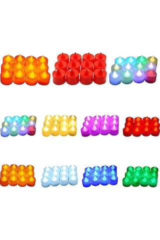 Teltree Beyaz Kasa Kırmızı Işıklı, Yanmayan, Tütünsüz Led Mumlar - Ev, Düğün, Doğum Günü Dekorasyon Malzemesi Kutu 24 Adet Renkli