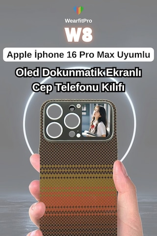 W8 Oled Dokunmatik Akıllı Ekranlı Apple Uyumlu iPhone 16 Pro Max İnce Karbon Cep Telefonu Kılıfı