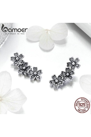 Novahub 925 Ayar Gümüş Papatya Çiçek Küpe, Rose Renk, Kadınlar İçin Klasik Takı, Yıldönümü/hediye/nişan/düğün Rose Gold