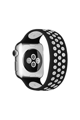 Newface Apple Watch Uyumlu 38mm Ayarlı Delikli Silikon Kordon - Siyah-beyaz