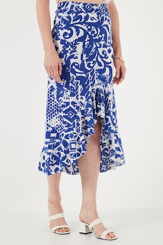 Lela Regular Fit Desenli Yüksek Bel Volanlı Midi Boy Yırtmaçlı Bayan Etek 5869013 Saks