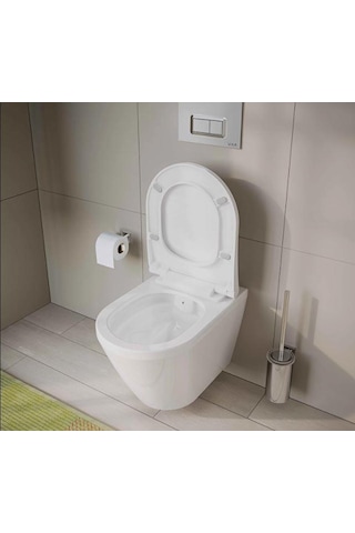 Vitra İntegra Kısa Kanalsız Asma Klozet Yanları Kapalı + Vitra Slim Duroplast Yavaş Kapak 7041l003-0090 Beyaz