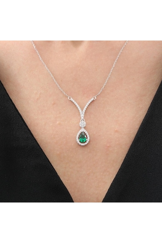 Pırlanta Montür Zarif Damla Sentetik Zümrüt Zarafet Mührü Gümüş Mini Set