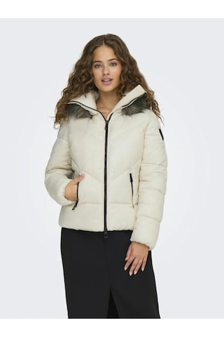 Only 15322003 Onlfever Short Puffer Bırch Kadın Mont Ekru