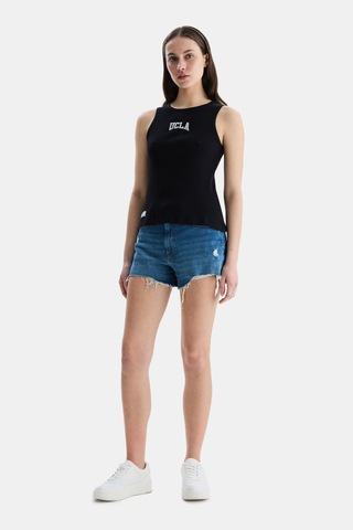 Ucla Salınas Siyah Sıfır Kol Nakışlı Standard Fit Kadın Tshirt Siyah