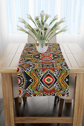 Çok Renkli Etnik Afrika Figürlü Runner 40x140cm Siyah