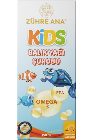 Zühre Ana Kids Çocuklar için - Omega 3 Balık Yağı Şurubu Vitamin Katkılı ve Portakallı 150 ML