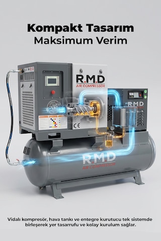 R.m.d Kompresör 20 Hp 500 Lt Depo Üstü Vidalı Hava Kompresör Seti