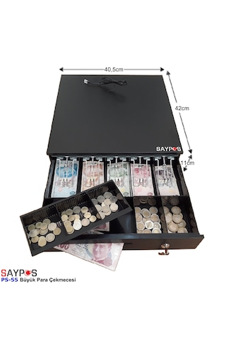 5 Geniş Banknot Gözlü Anahtardan Ve Yazarkasa Postan Açılır Büyük Para Çekmecesi 40,5x42x11cm