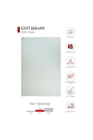 Enti Bahar 3001 Krem Akrilik Pamuk Taban Makine Halısı