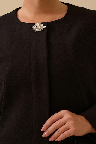 Galaxi Kadın Büyük Beden Taş Detaylı Uzun Kaşe Kaban 4006 Siyah Siyah