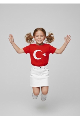 Nacar Store Kız Çocuk 23 Nisan 29ekim Gösteri Kıyafeti Kostüm Tütü Etek Kısa Kol Çiçek Desenli T-shirt Takım001 Kırmızı-beyaz