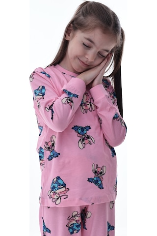 Çizgi Film Karakterli Kız Çocuk Pijama Takımı %100 Pamuk Rahat Ve Yumuşak Kumaş Pembe