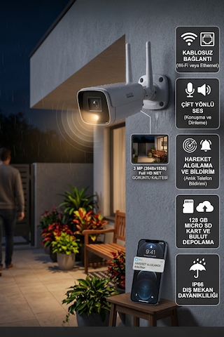 Inox-x122 Dış Ortam Sd Kart Destekli Wi-fi Güvenlik Kamerası - Akıllı Kablosuz Ip Kamera
