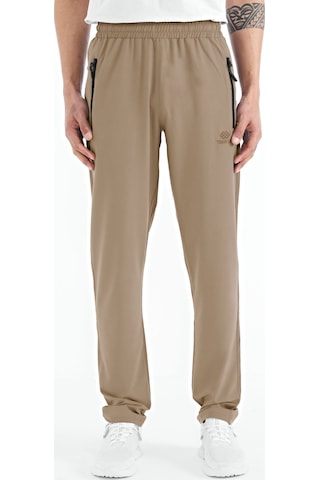 Tommy Life Bej Erkek Fermuarlı Üç Cepli Standart Kalıp Klasik Paça Eşofman Alt - 84768 Bej