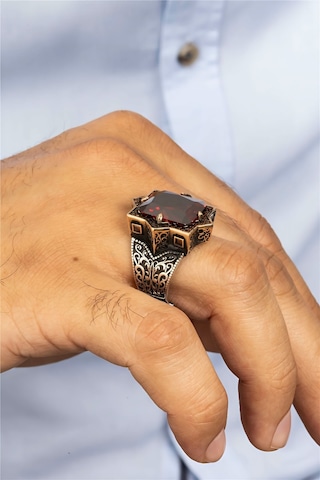 Kırmızı Zirkon Taşlı Yıldız Motif Gümüş Erkek Yüzük -8428 Gümüş