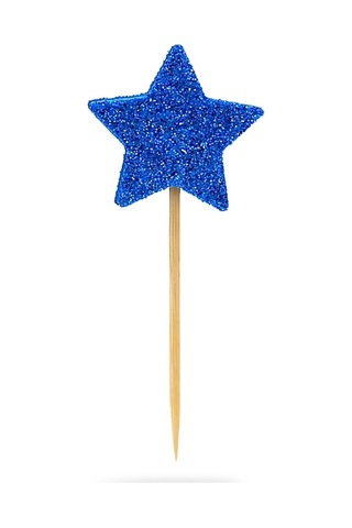 Mavi Yıldız Simli Eva Kürdan Cupcake Toppers Cupcake Çubuğu 12'li