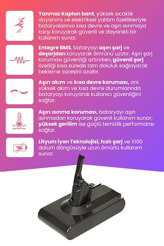 Dyson V8 Uyumlu Motorhead Batarya 21.6 V 4000mah