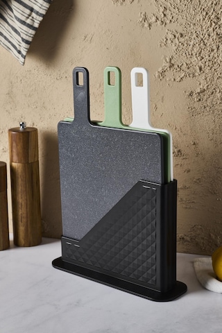 Brice 4 Parça Standlı Kesme Tahtası Seti - Sebze, Et Ve Ekmek Farklı Renk Tasarım