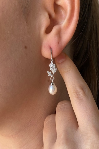 8,5 Mm Yaprak Taşlı Doğal İnci Sallantılı Küpe Kolye İkili Set