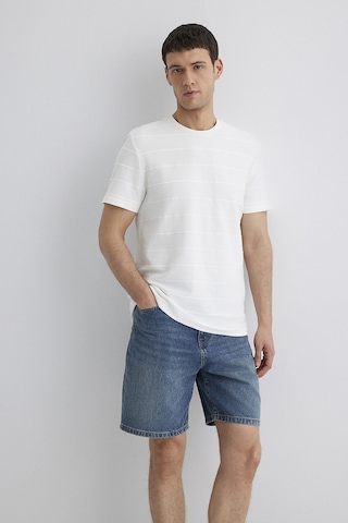 Mavi Erkek Çizgi Detaylı T-shirt M0611409-70057 Kırık Beyaz