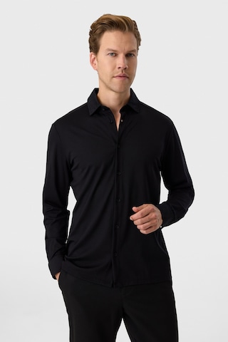 Backandbond Regular Fit Küba Yaka Siyah Örme Gömlek