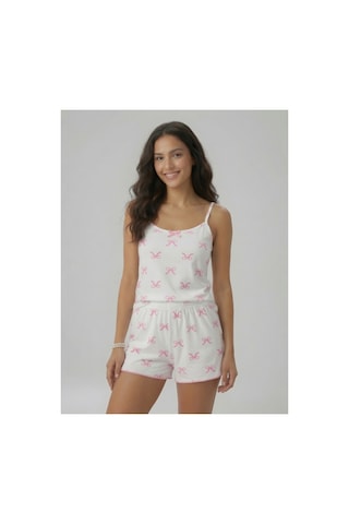 Mh Moony Homewears Pembe Fiyonk Pamuklu Yumuşacık Şortlu Pijama Takımı Ekru Pembe