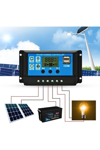 Moveevo 30a 12v/24v Otomatik Tanıma Pwm Güneş Şarj Kontrolörü, Lcd Ekran, Çift Usb Port, Optik Gecikme Modu, Ayarları Ayarlanabilir - Tjk Yjss-30a