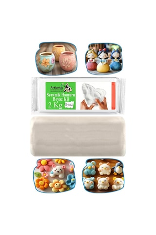 Beyaz Seramik Hamuru 2 Kg Seramik Başlangıç Seti Ebeşuar Modelleme Mydido 6 Renk Akrilik Boya Fırça Heykel