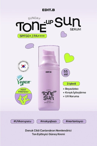 Edıtb Makyaj Bazı Olarak Da Kullanılabilen Nemlendirici Aydınlatıcı Etkili Edıt.b Tone-up Sun Serum Spf50
