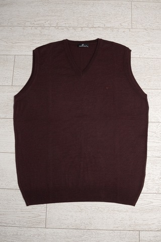 V Yaka Battal Büyük Boy Yünlü Kolsuz Triko Süveter Bordo