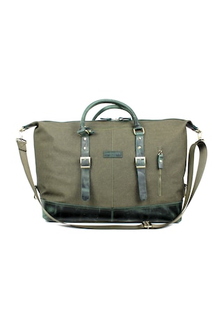 Hakiki Deri Kanvas Haki Renk Seyahat Ve Spor Çantası El Valizi Haki