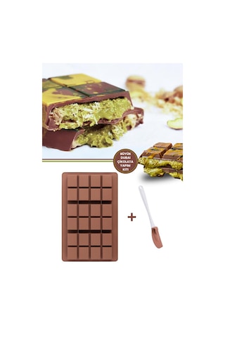 Dubai Çikolatası Kalıbı Silikon Büyük Boy Çikolata Kalıbı Ve Spatula 2'li Set Kahverengi