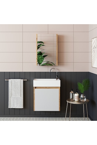 Roomart Ayaksız Tek Kapaklı Lavabolu 50cm Banyo Dolabı A.çam-beyz Atlantik Çam - Beyaz