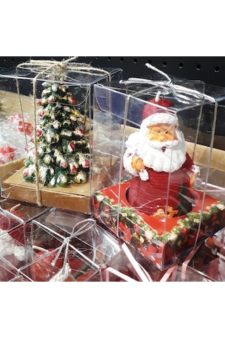 2 Adet Yılbaşı Mumu Noel Baba Mumu + Çam Ağacı Mumu Gerçek Mum Yılbaşı Süsleri Noel Babalı Mum Yılbaşı Çam Ağaçlı Mum