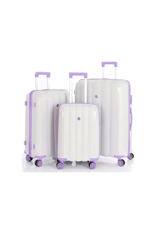 Mçs 3lü Set Kırılmaz Silikon Seyahat Valizi Bavulu V305 Kemik Lila Bej