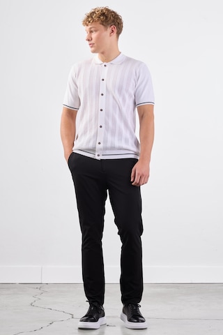 Dufy Beyaz Polo Düğmeli Fitilli Kısa Kollu Slim Fit Erkek Triko Beyaz