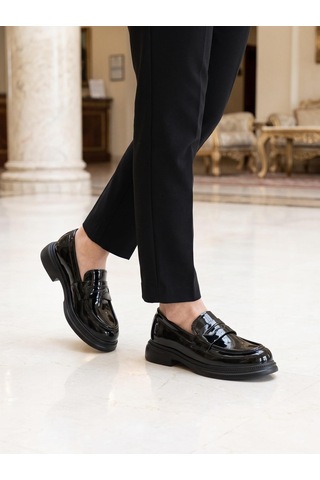 Nesilshoes Nesil Shoes Dvm 2530 Siyah Rugan Maskulen Kadın Loafer