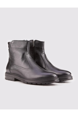Cabani Hakiki Deri Siyah Fermuarlı Erkek Günlük Bot Siyah