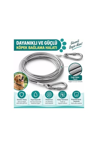 Hubrendy Sh Sunup Sn-38106 2 Metre Çelik Köpek Bağlama Halatı Kilitli Karabina Pvc Kaplamalı