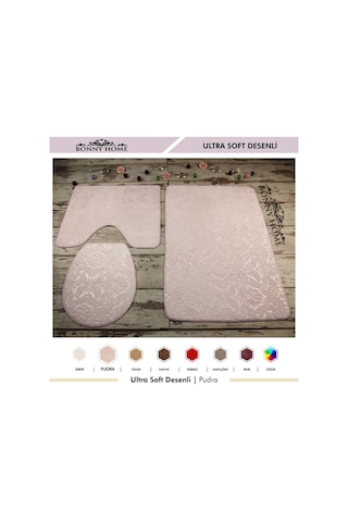 Bonny Home 3Lü Pudra Ultrasoft Desenli Klozet Takımı Paspas Seti Pudra