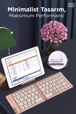 Torima TK-08 Pembe Kablosuz Katlanabilir Şarjlı Taşınabilir Mini Bluetooth Klavye