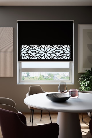 Lazer Kesim Mat Stor Perde, Lazer Kesimli Modern Serisi, M-131008 Siyah Renk Siyah