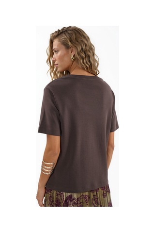 Hiccup Busem V Yaka Düz Regular Fit Pamuk T-shirt Kahve Kahvesi