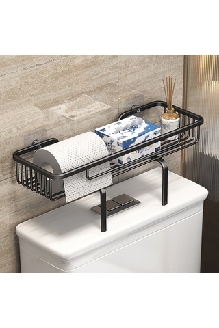 Wezone Danle Marka Duvarlı Tuvalet Depolama Rafı - Alüminyum Malzeme, Delme Olmayan Montaj, Çok Amaçlı Banyo Gereçleri Saklama Siyah, Tek Katmanlı Diğer