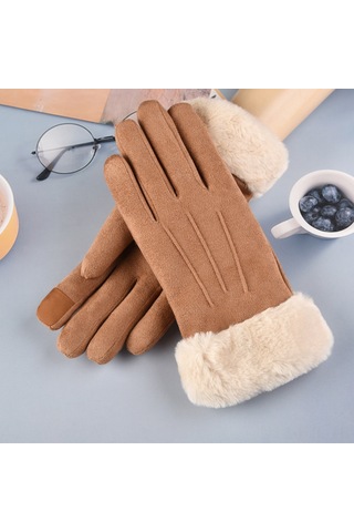 Gajeena Kadınlar Kışlık Dokunmatik Ekranlı Pamuk Eldiveni - Yünlü, Kalın, Isı Sağlar - Sürüş, Sürücü İçin Uygun - Siyah - Tek Beden